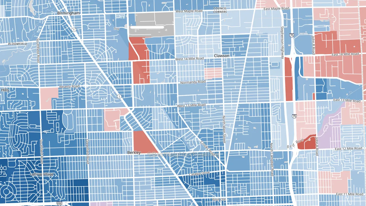 48073, MI block-group political-lean map