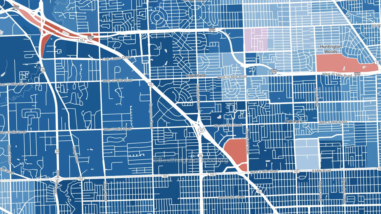 48075, MI block-group political-lean map