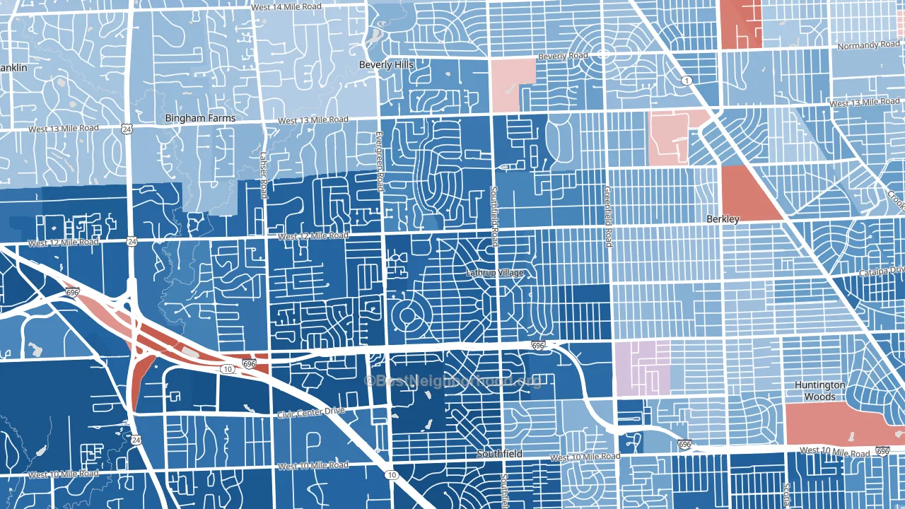 48076, MI block-group political-lean map
