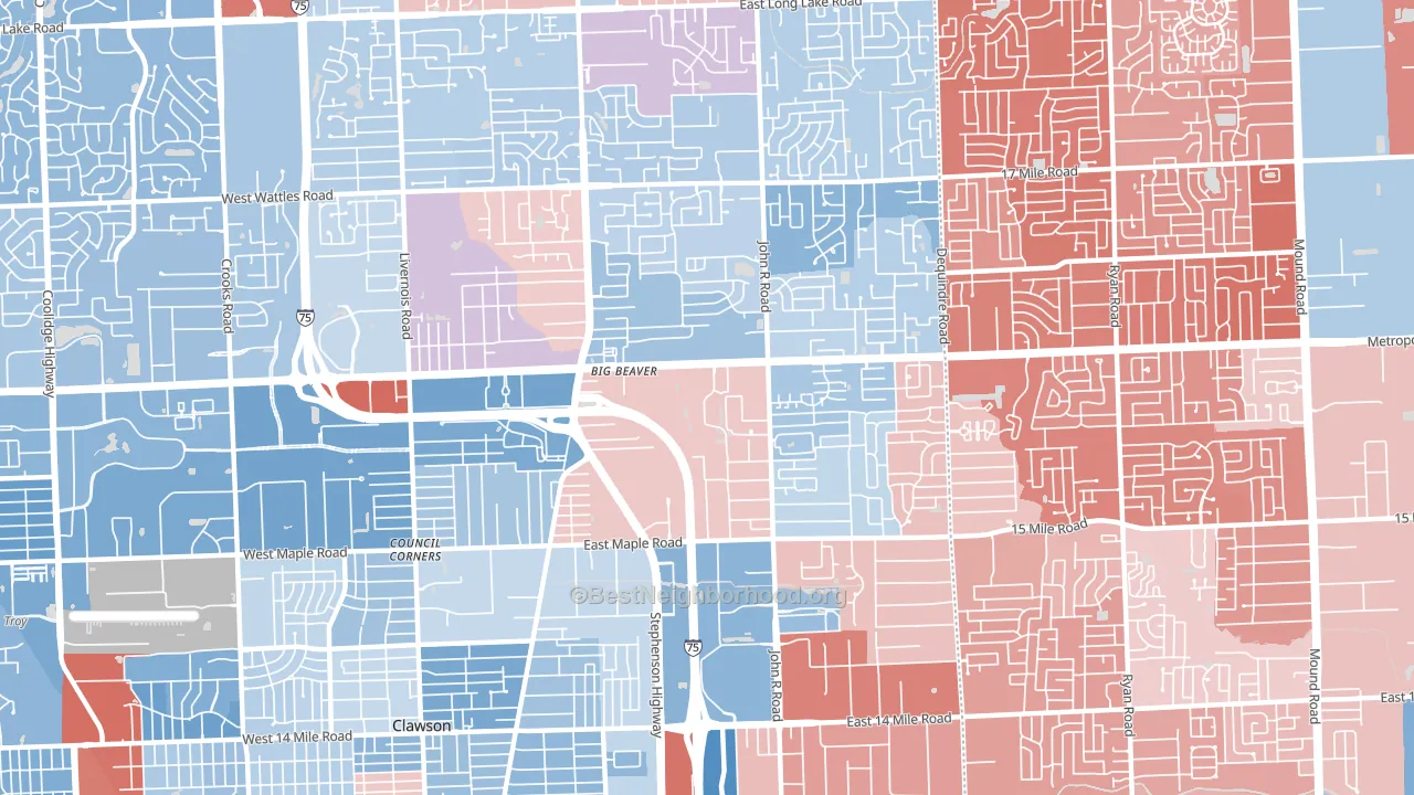 48083, MI block-group political-lean map
