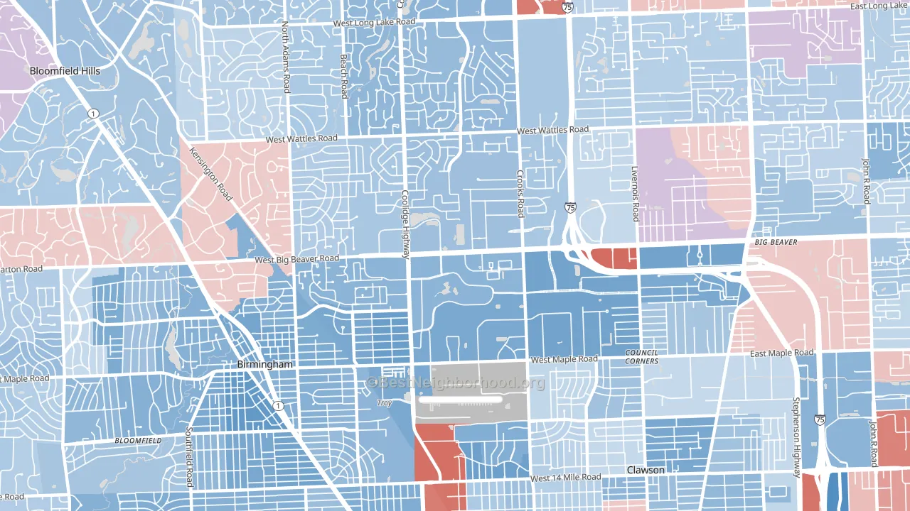 48084, MI block-group political-lean map