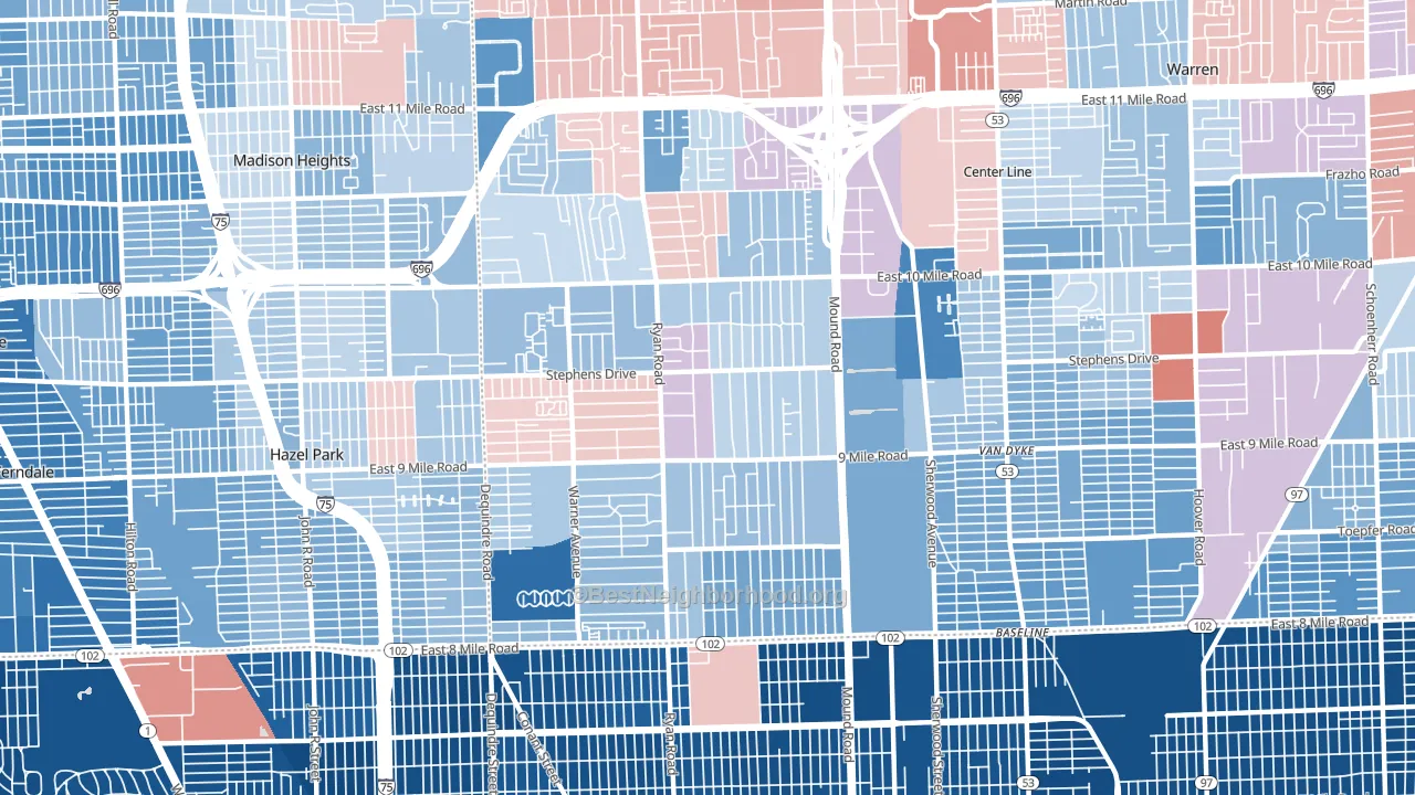 48091, MI block-group political-lean map