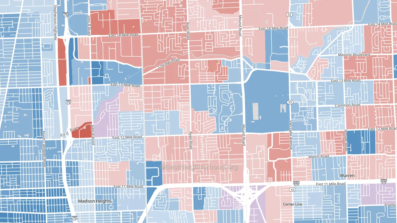 48092, MI block-group political-lean map