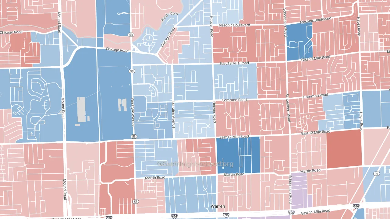 48093, MI block-group political-lean map