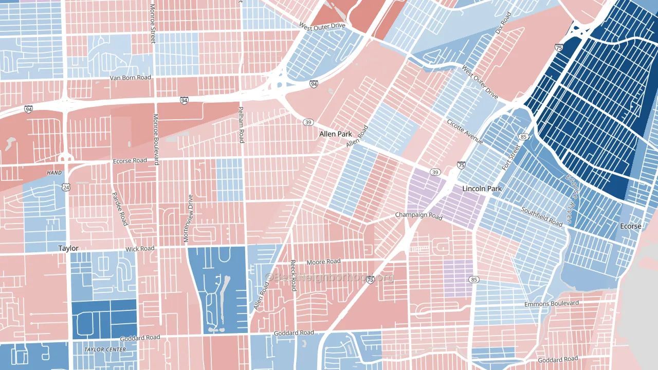 48101, MI block-group political-lean map