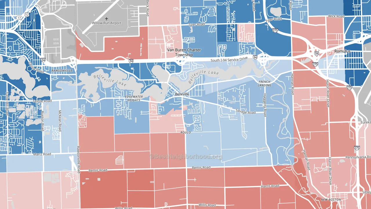 48111, MI block-group political-lean map
