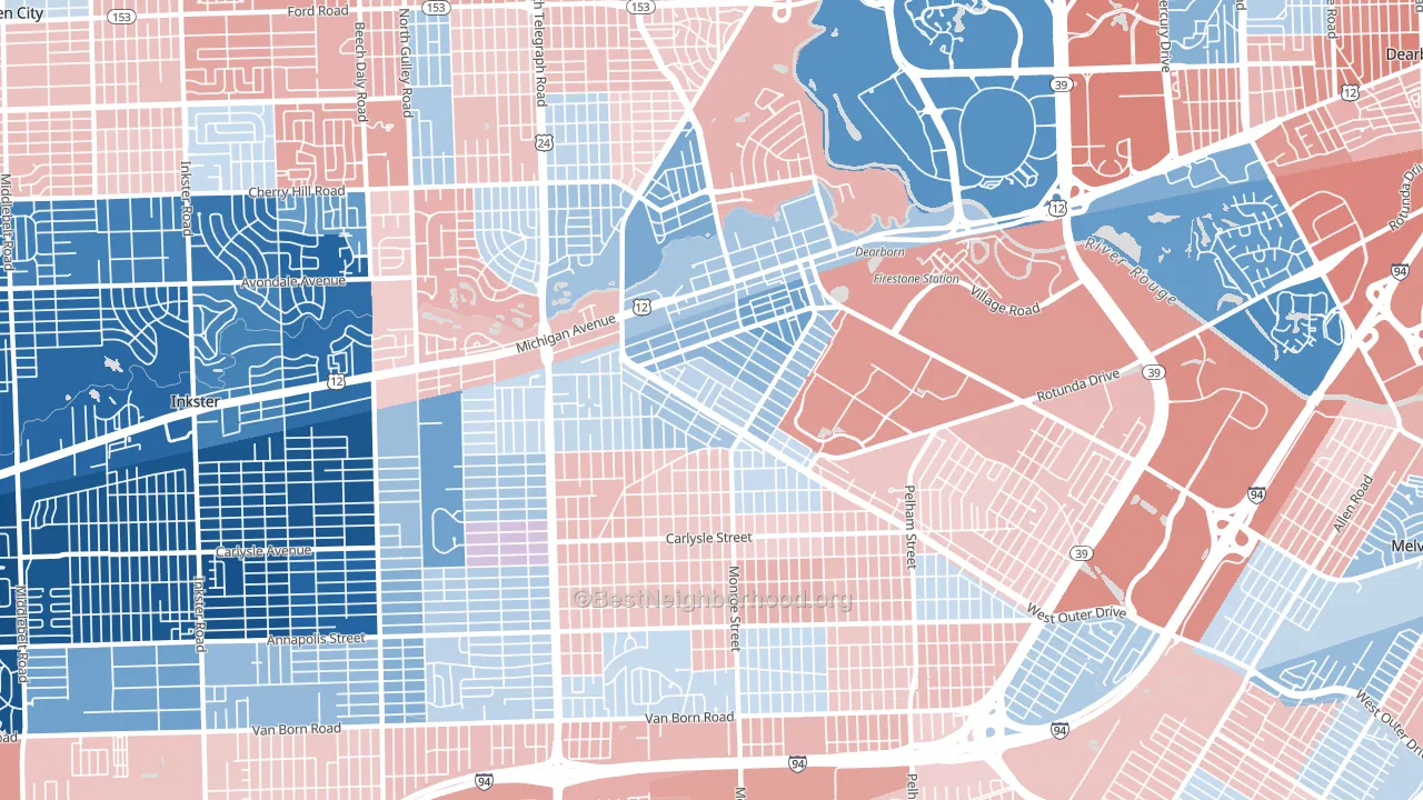 48124, MI block-group political-lean map