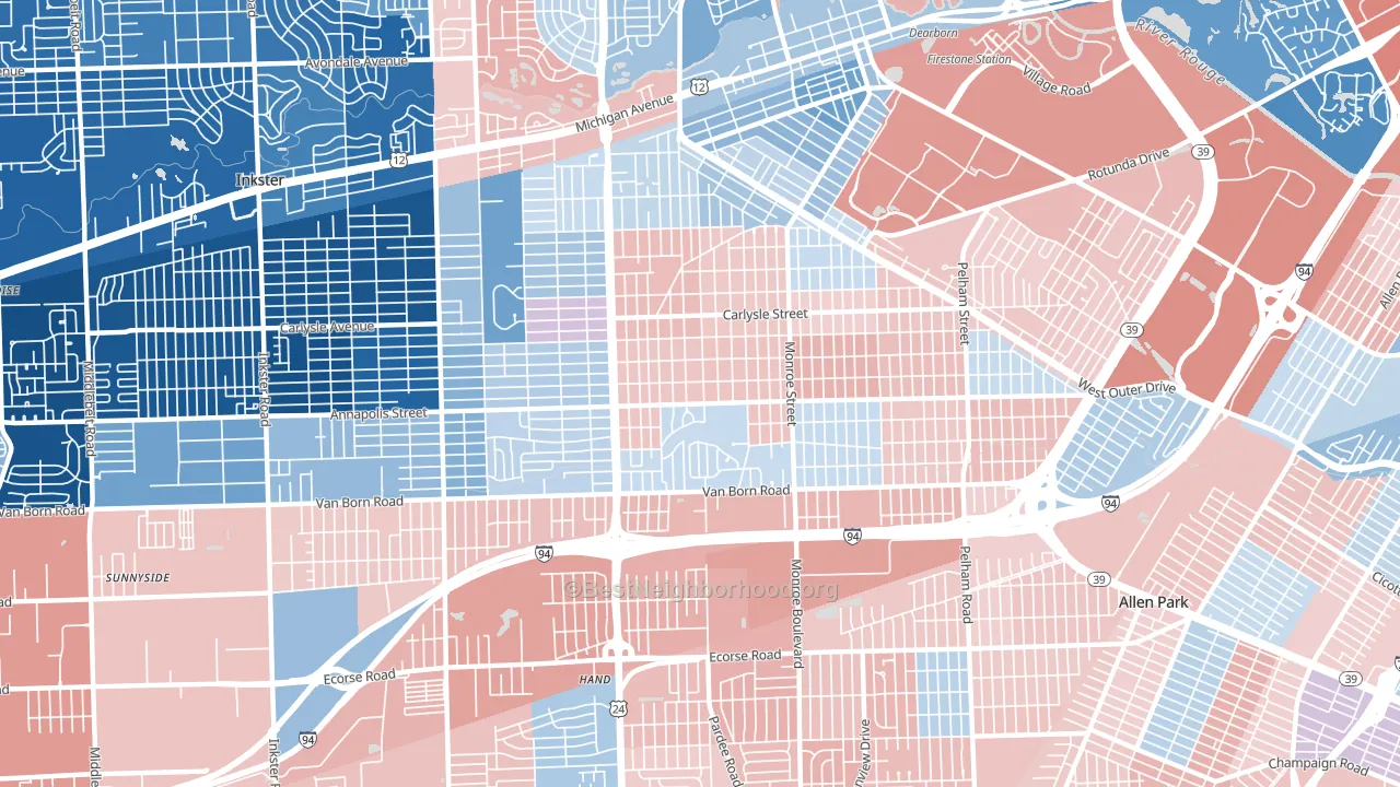 48125, MI block-group political-lean map