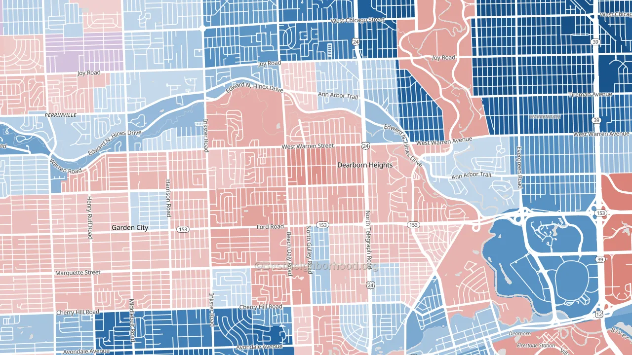 48127, MI block-group political-lean map