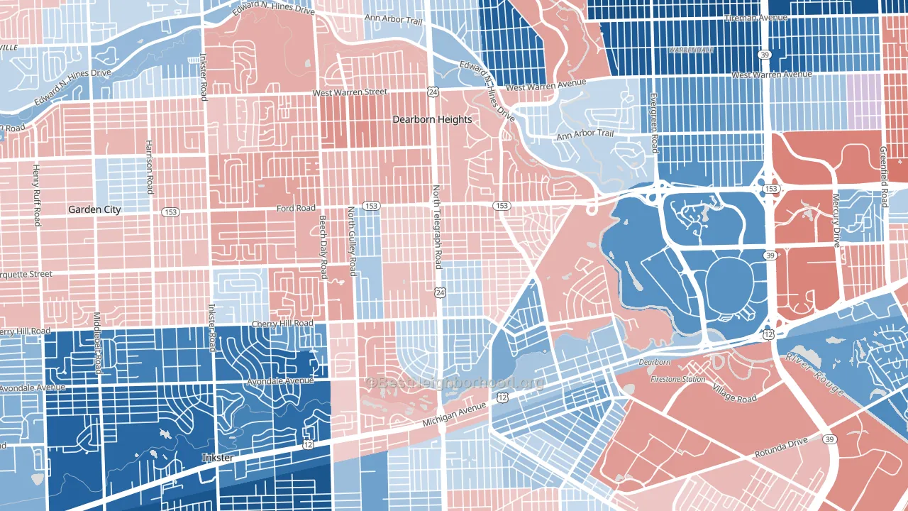 48128, MI block-group political-lean map