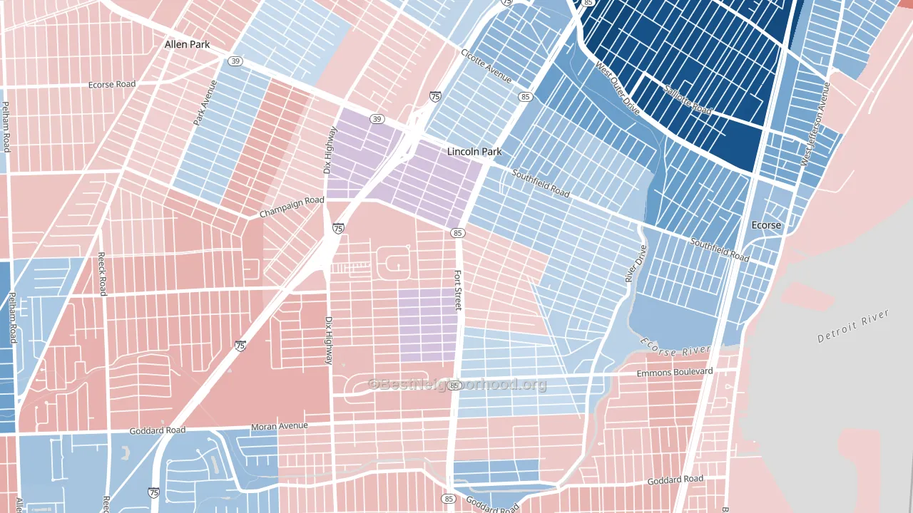 48146, MI block-group political-lean map