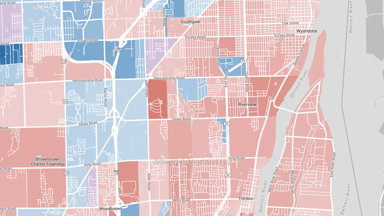 48193, MI block-group political-lean map