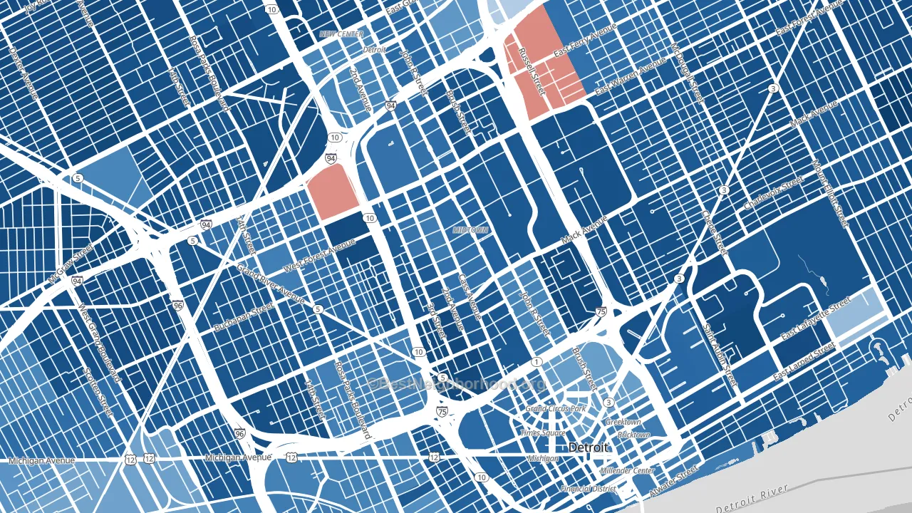 48201, MI block-group political-lean map