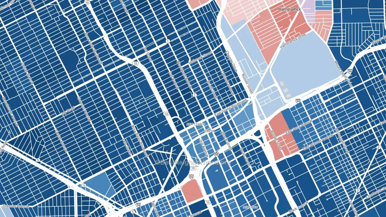 48202, MI block-group political-lean map