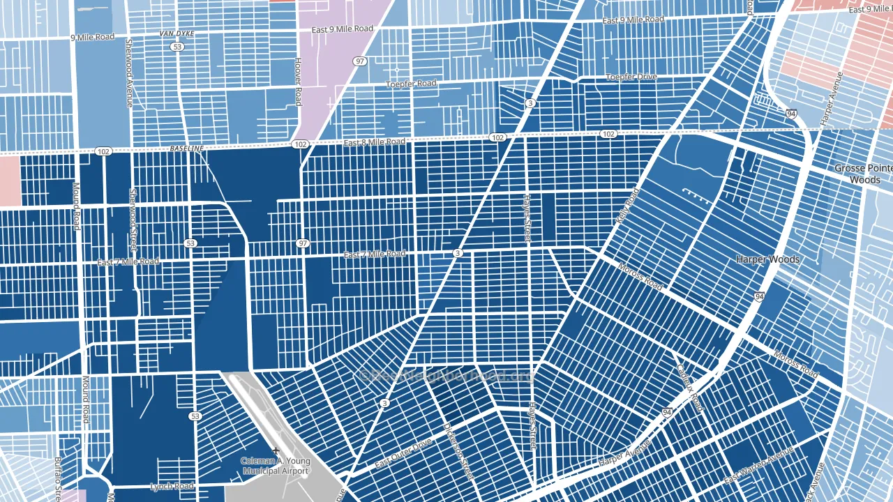 48205, MI block-group political-lean map