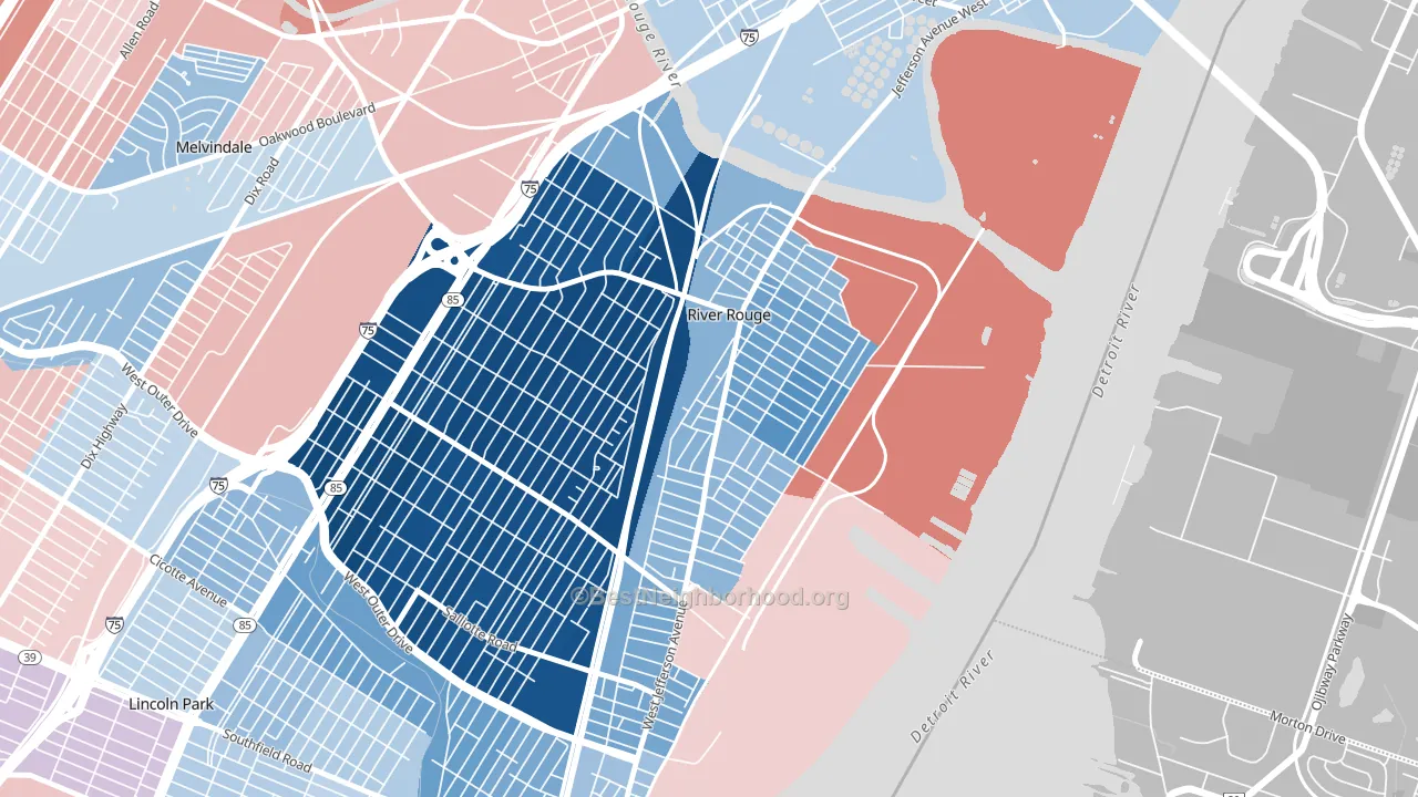 48218, MI block-group political-lean map