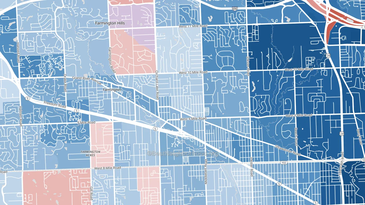 48336, MI block-group political-lean map