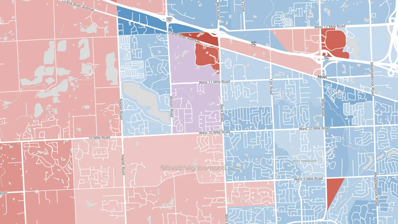 48374, MI block-group political-lean map