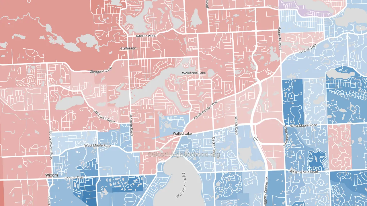 48390, MI block-group political-lean map