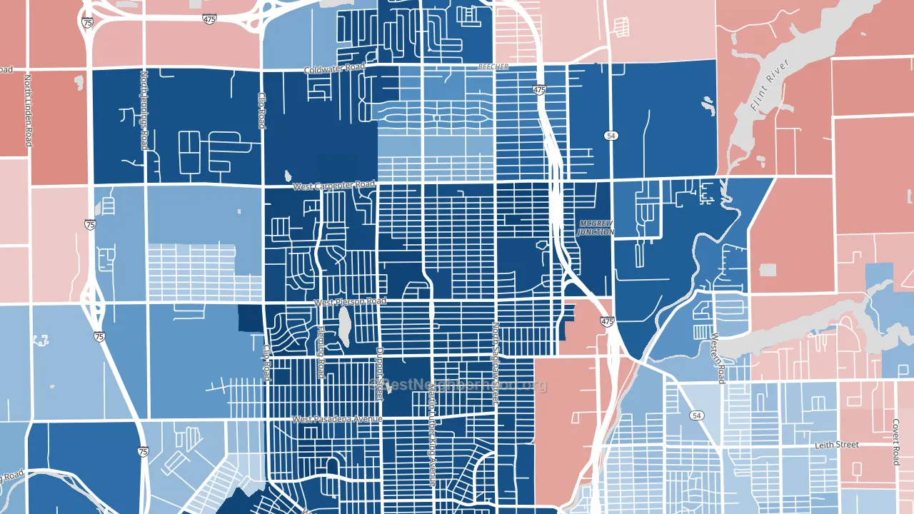 48505, MI block-group political-lean map