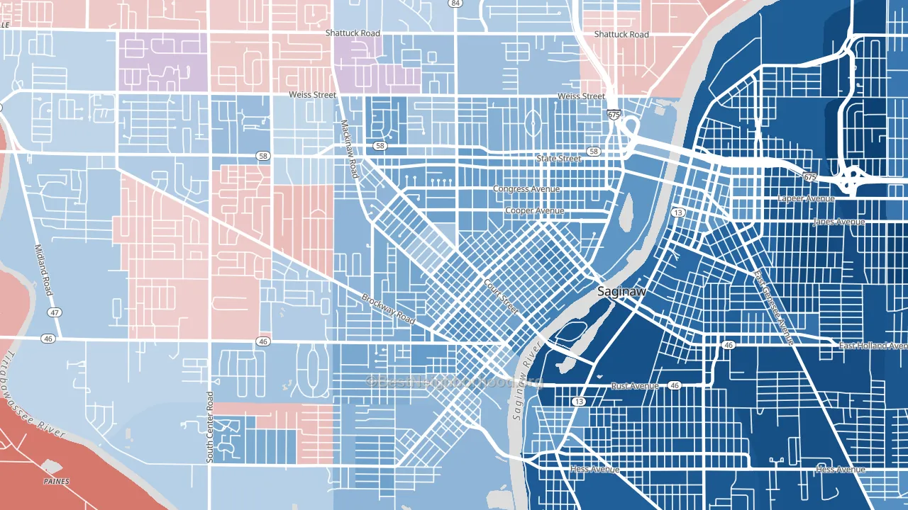 48602, MI block-group political-lean map