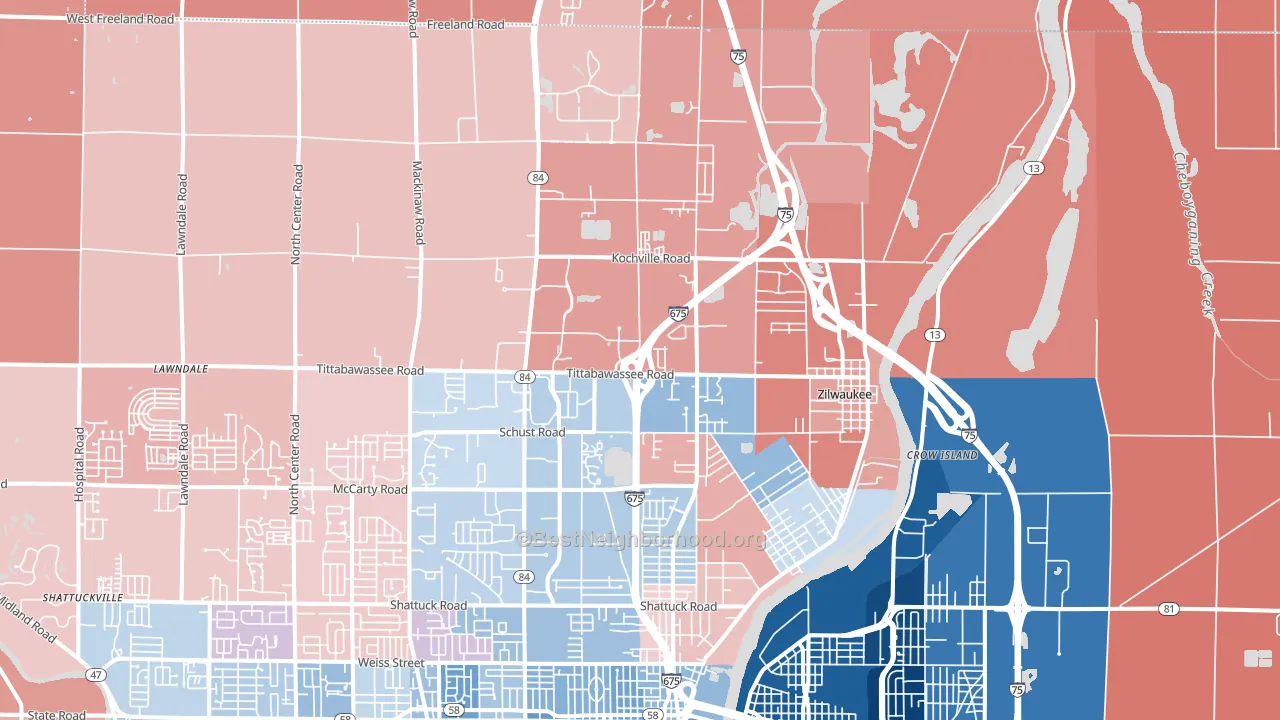 48604, MI block-group political-lean map