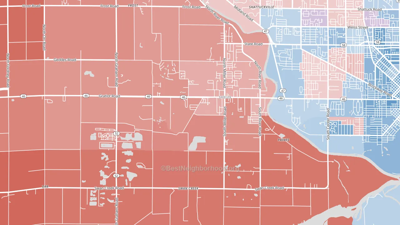 48609, MI block-group political-lean map