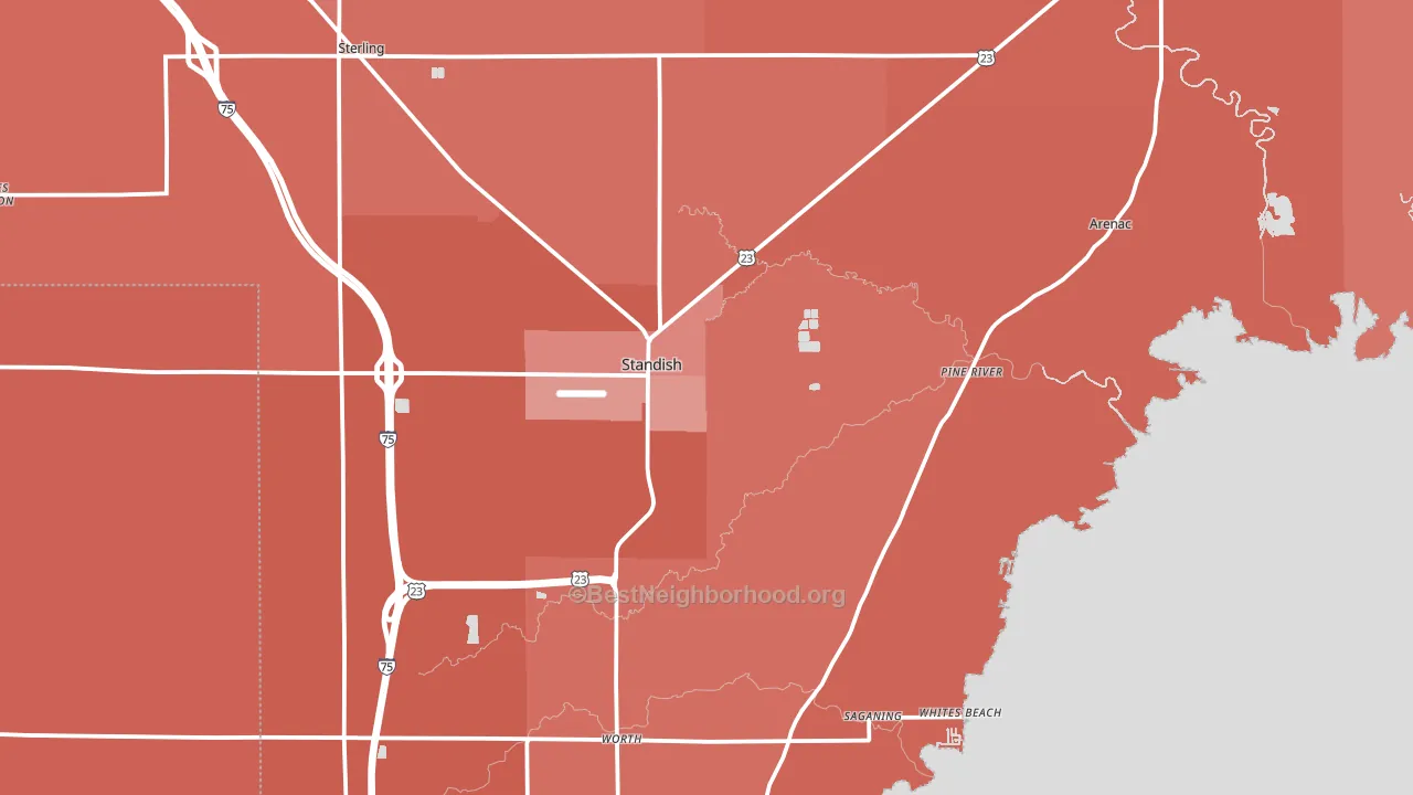 48658, MI block-group political-lean map