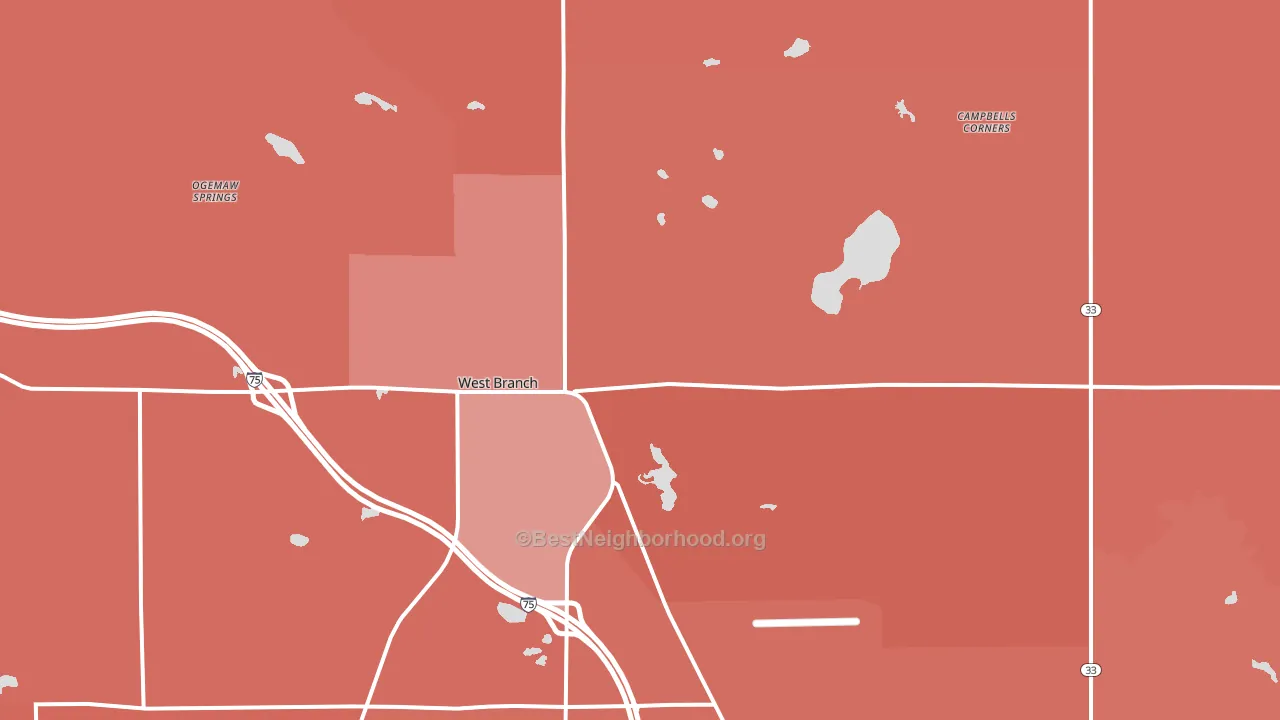 48661, MI block-group political-lean map