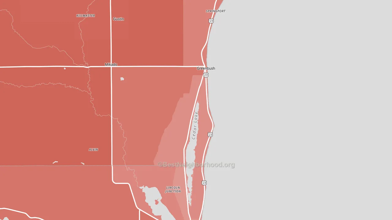 48738, MI block-group political-lean map