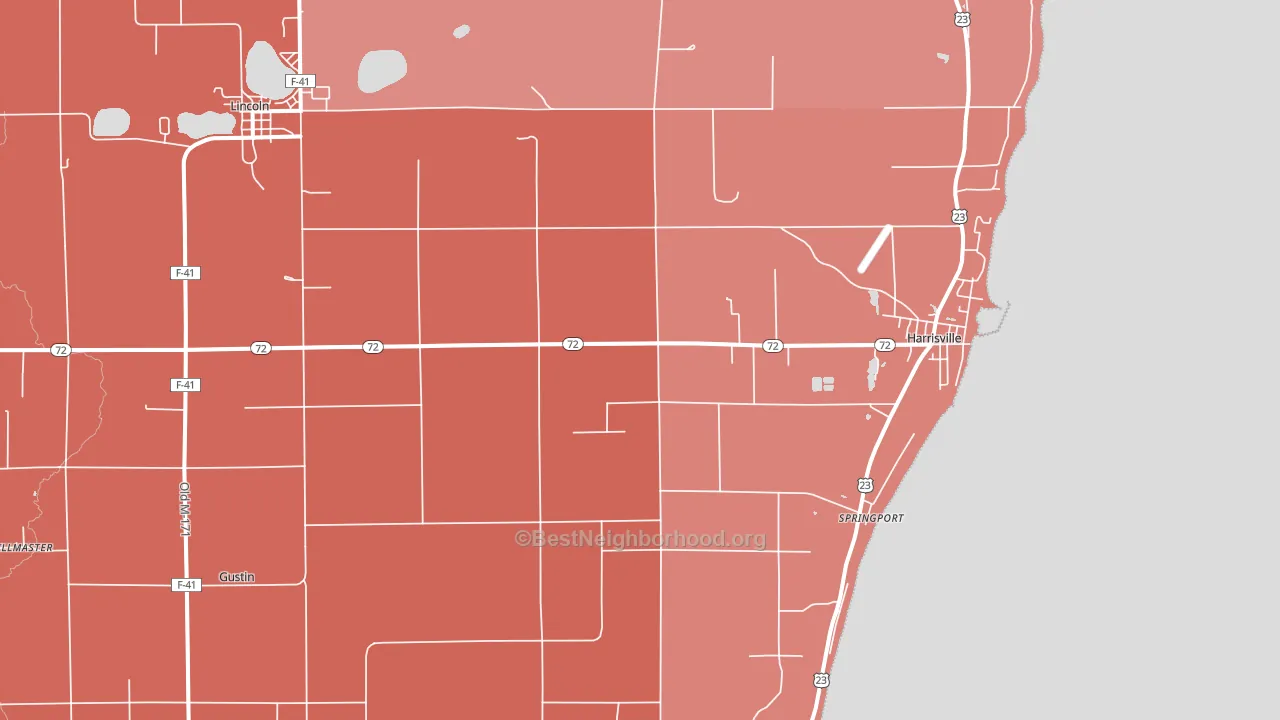 48740, MI block-group political-lean map