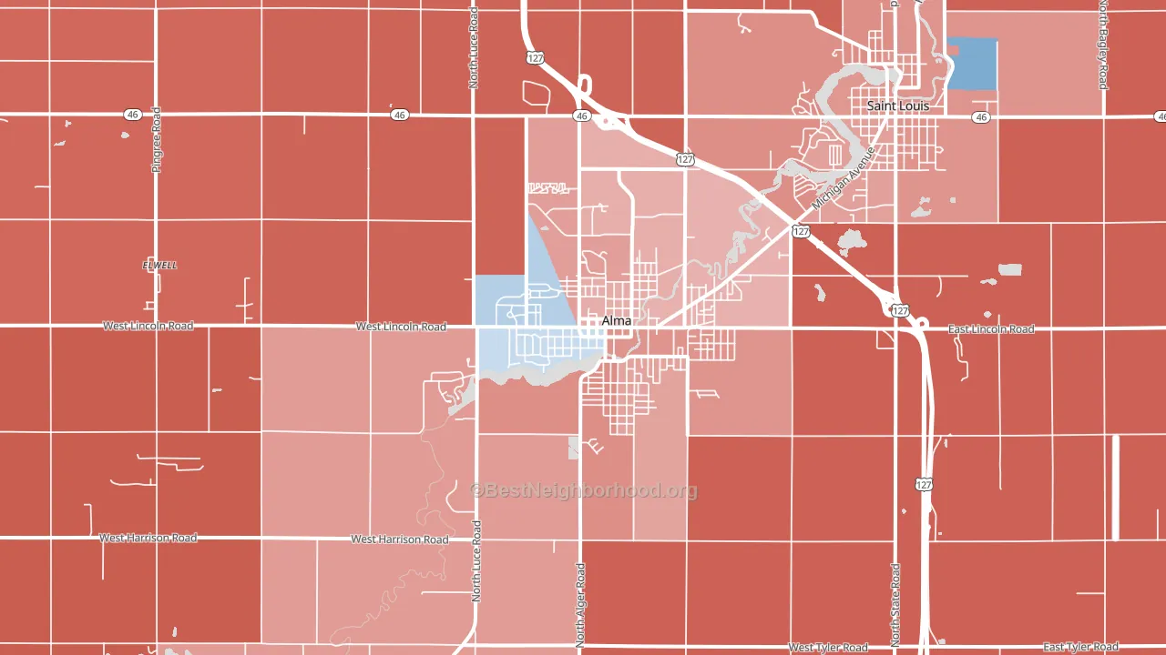 48801, MI block-group political-lean map