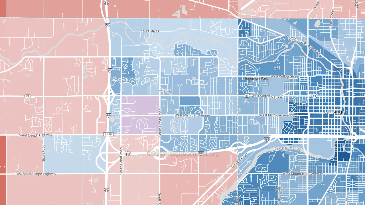 48917, MI block-group political-lean map
