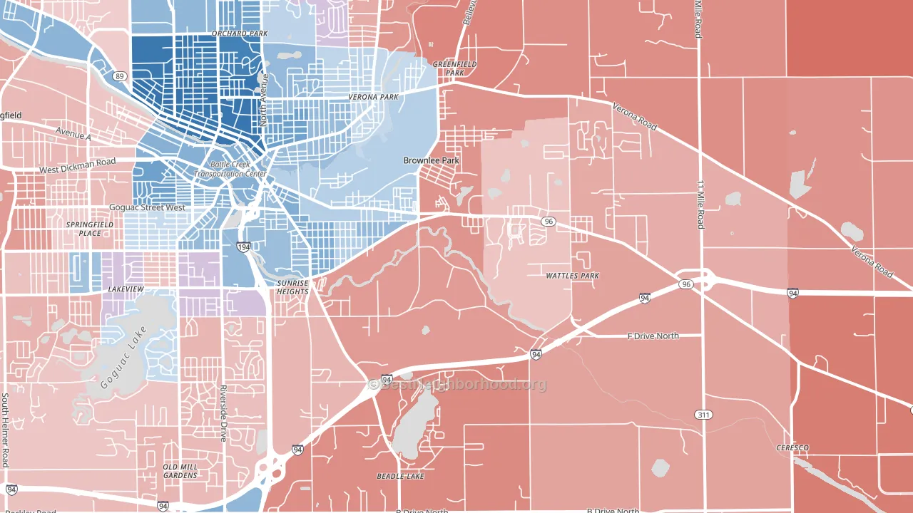 49014, MI block-group political-lean map