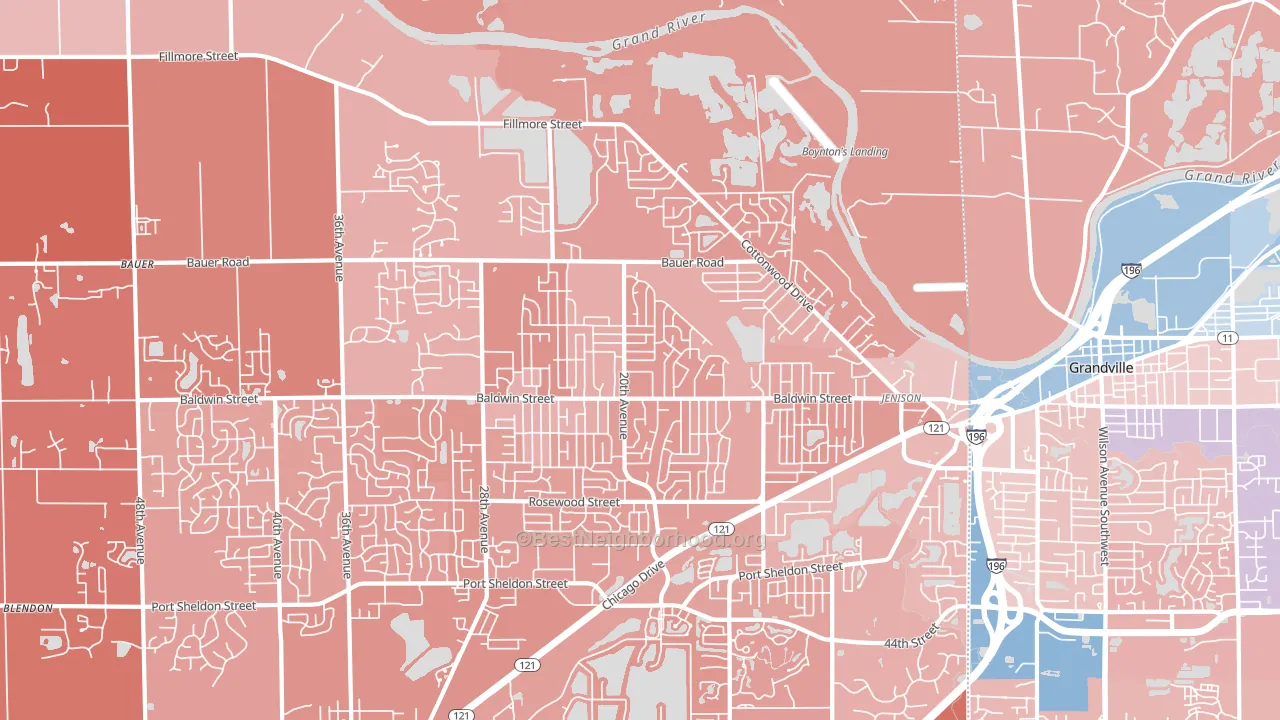 49428, MI block-group political-lean map