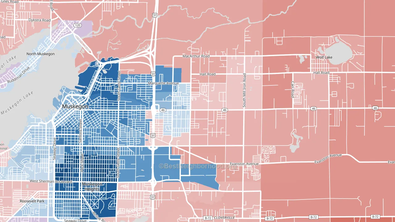 49442, MI block-group political-lean map
