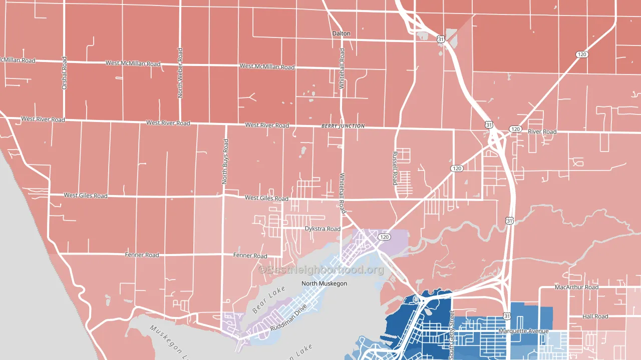 49445, MI block-group political-lean map