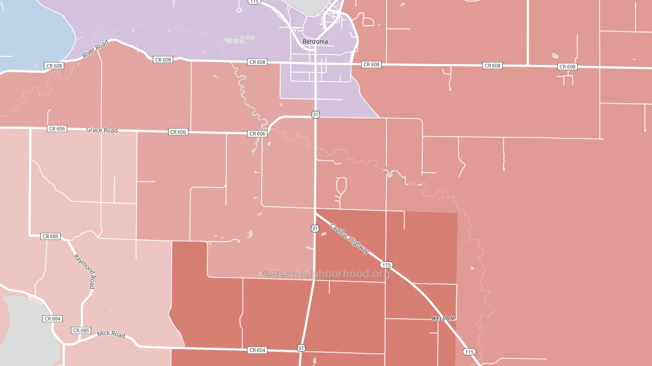 49616, MI block-group political-lean map