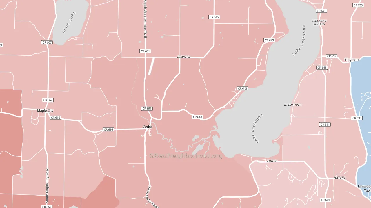 49621, MI block-group political-lean map