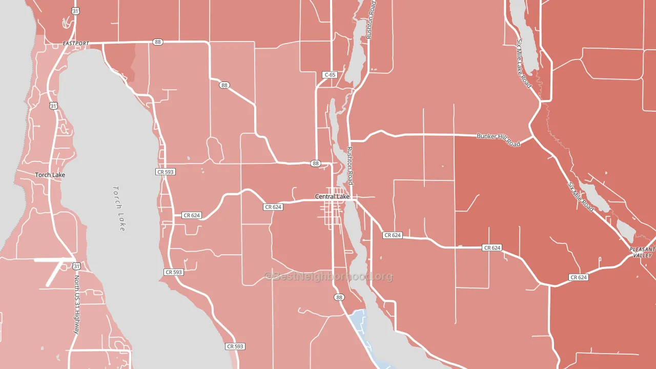 49622, MI block-group political-lean map