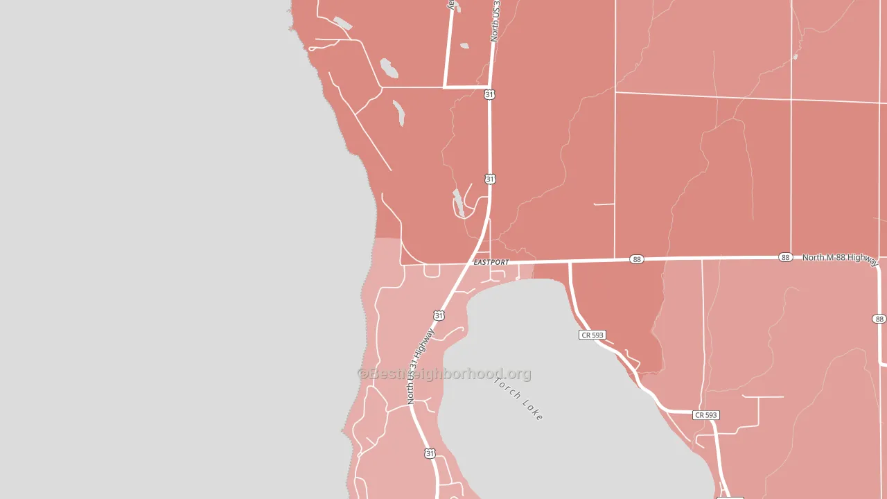 49627, MI block-group political-lean map