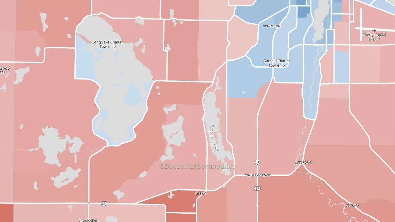 49685, MI block-group political-lean map