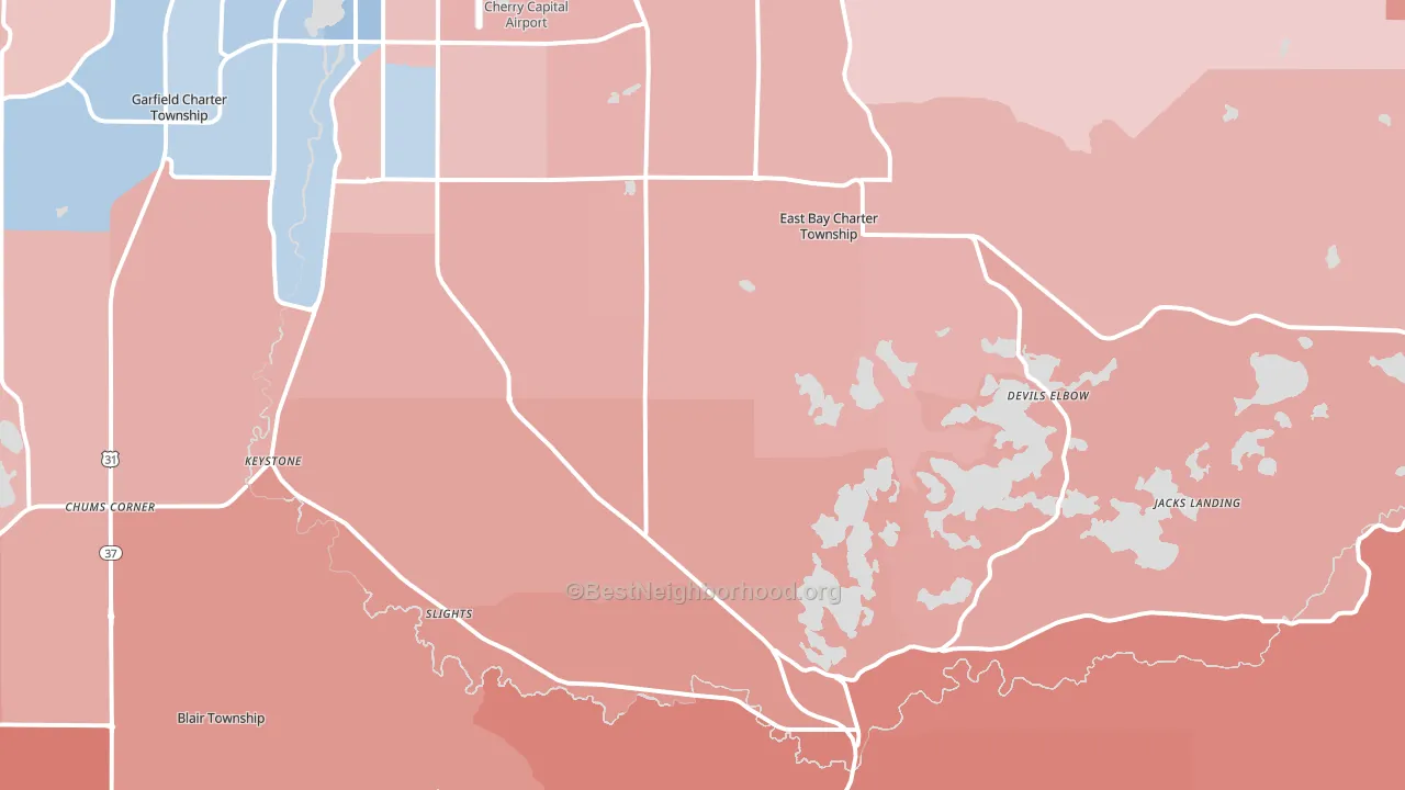 49696, MI block-group political-lean map