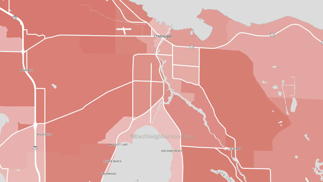 49721, MI block-group political-lean map