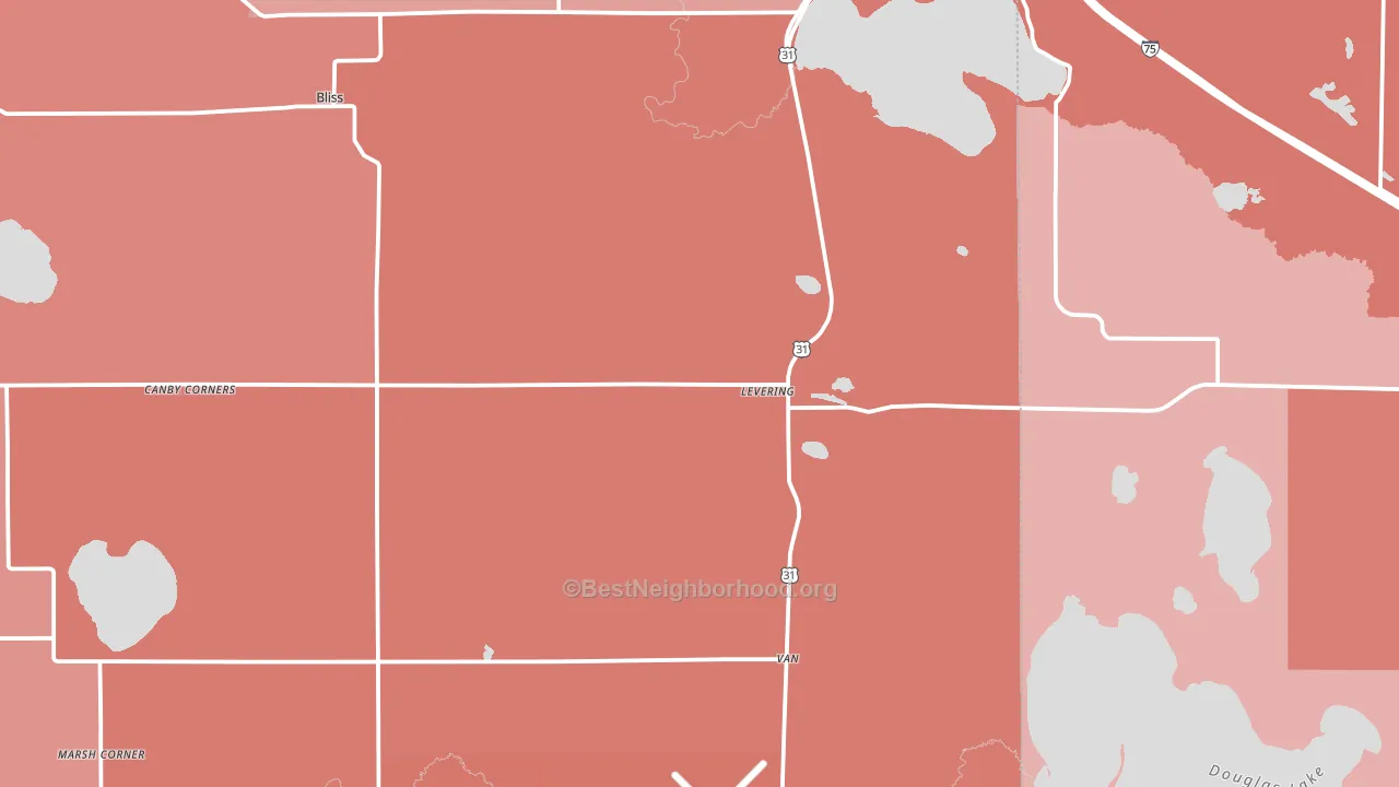 49755, MI block-group political-lean map