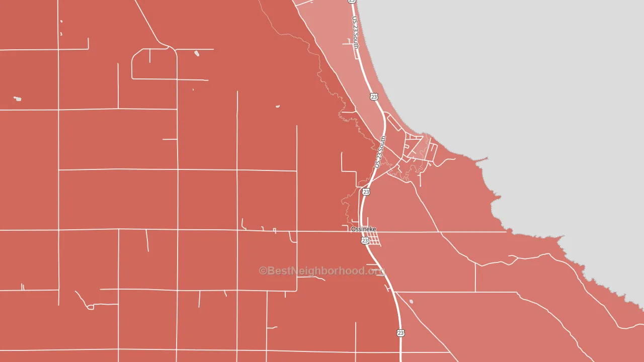 49766, MI block-group political-lean map
