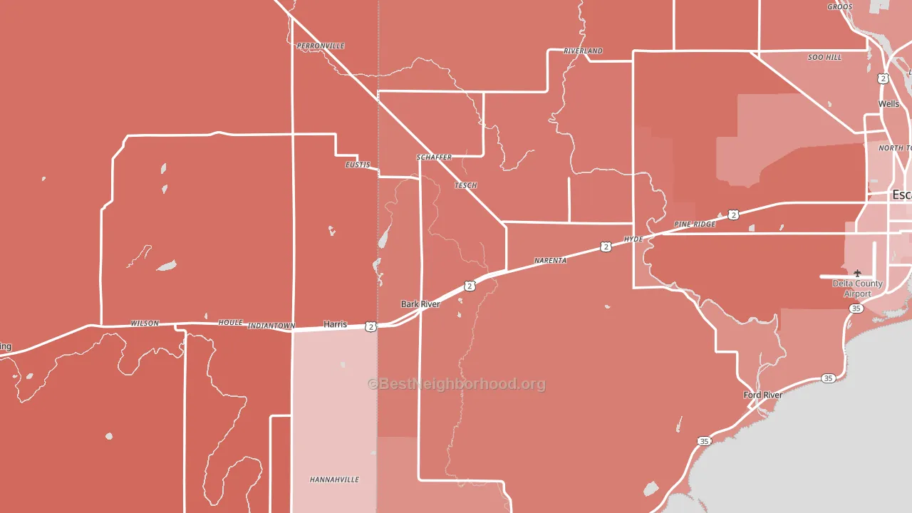 49807, MI block-group political-lean map