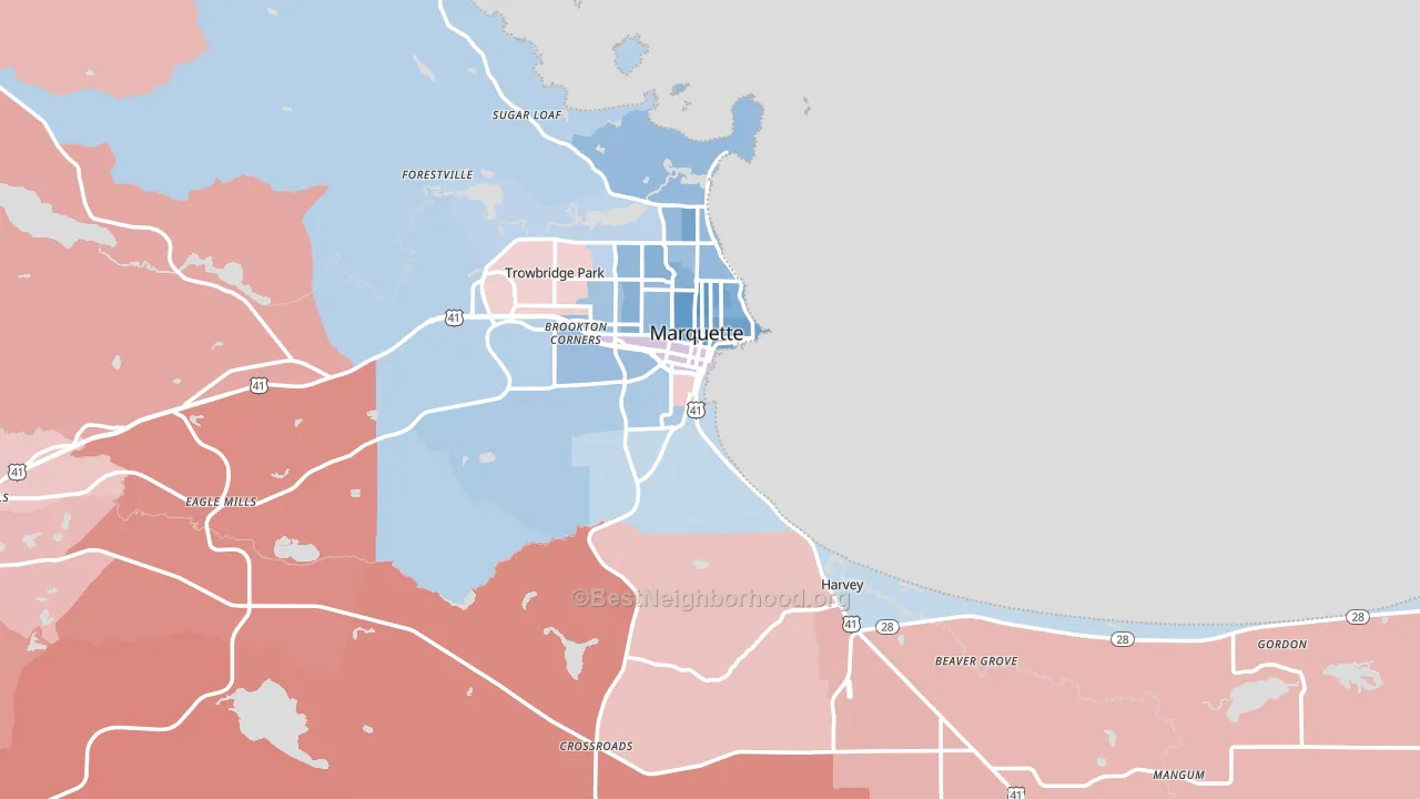 49855, MI block-group political-lean map