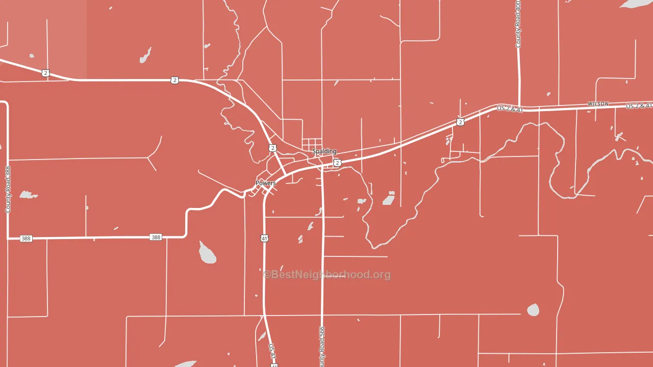 49874, MI block-group political-lean map