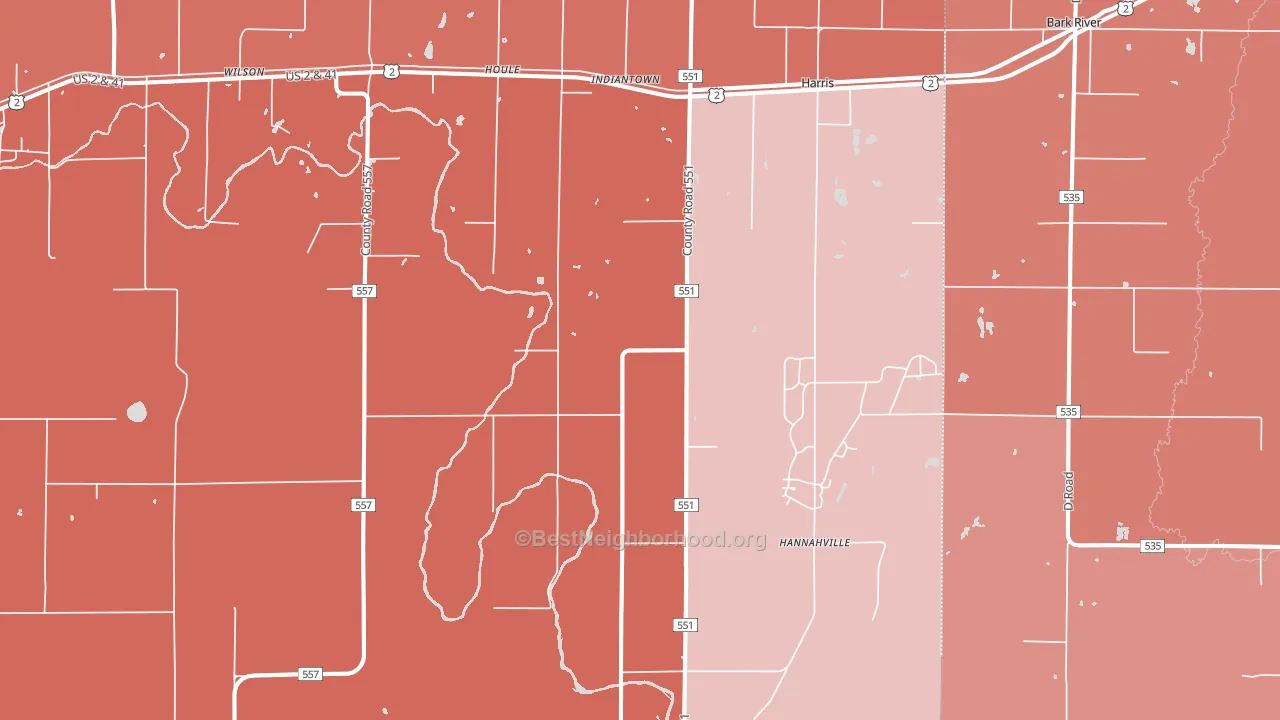 49896, MI block-group political-lean map